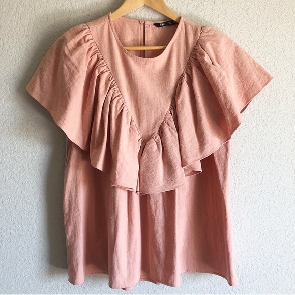 Zara Ruffle Yoke Cotton Blouse Cotton Peach - Picture 1 of 11